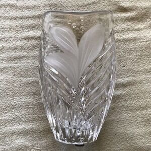 German Crystal Vase Carved Floral 6.5" Used ILovely PieceMedium Sz Piece